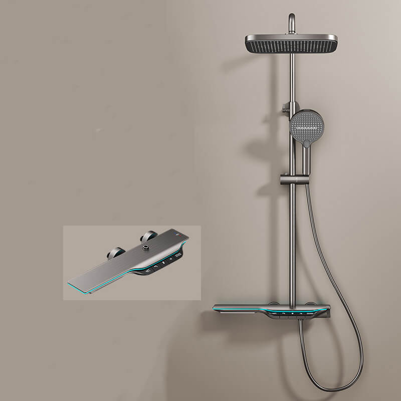 Homelody 40°C Thermostat-Duschsäule Digitaler Bildschirm mit Ablagebrett Duschset mit Badewannenmischer für das Badezimmer 3 Funktionen, Umgebungslicht