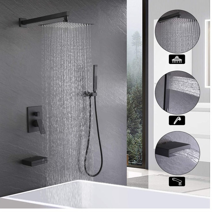 Homelody Unterputz-Duschsystem Messing Dusche quadratisch Duschzubehör Duschset mit Wasserfall Badewannenarmatur