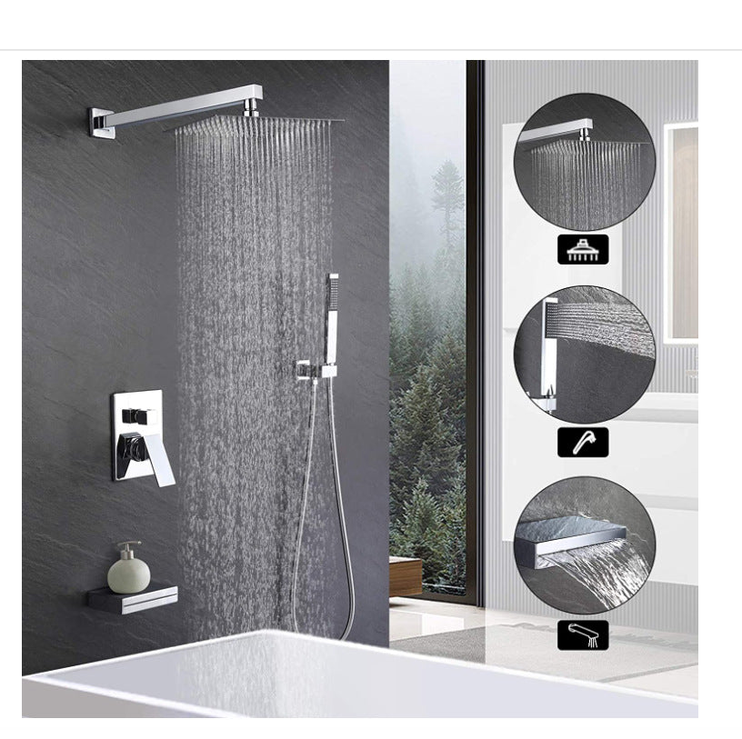 Homelody Unterputz-Duschsystem Messing Dusche quadratisch Duschzubehör Duschset mit Wasserfall Badewannenarmatur
