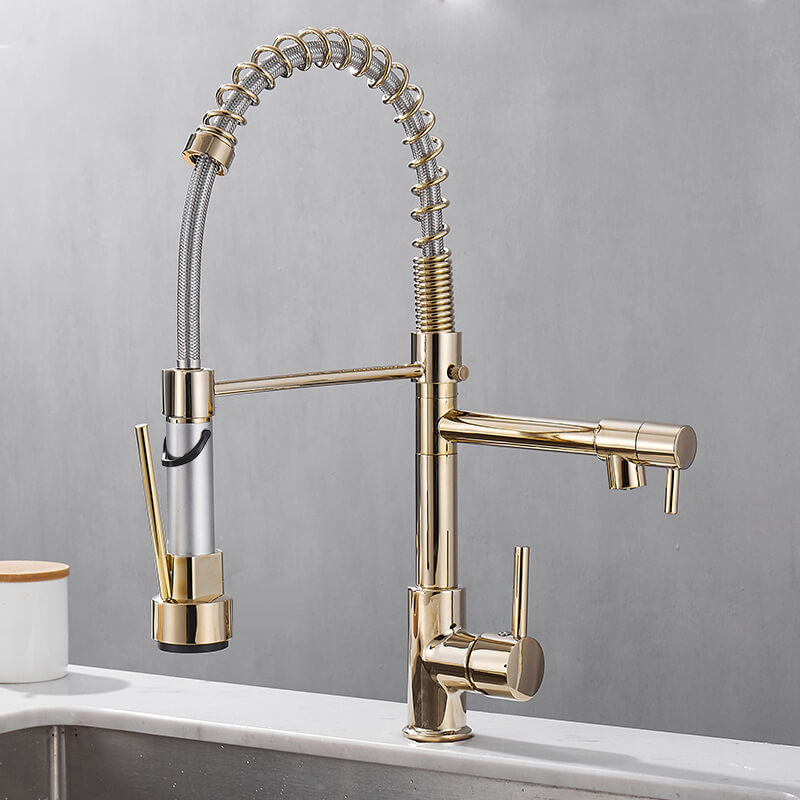Homelody Ausziehbare Feder Design Einhand Doppelter Auslass küchenamatur 360 ° drehbar für Doppelwaschbecken