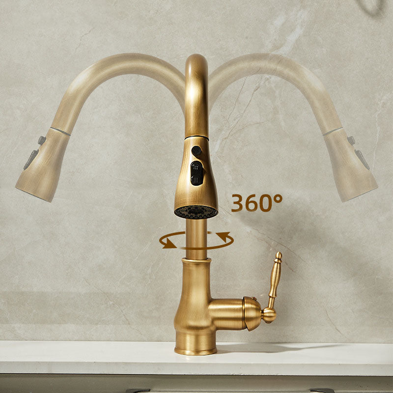 Homelody Retro 360 ° Drehung Wasserhahn Küche verlängern ausziehbar Küchenarmatur mit Brause Messing Mischbatterie