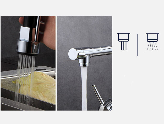 Homelody Messing Ausziehbare Feder Design Einhand Doppelter Auslass küchenamatur 360 ° drehbar für Doppelwaschbecken