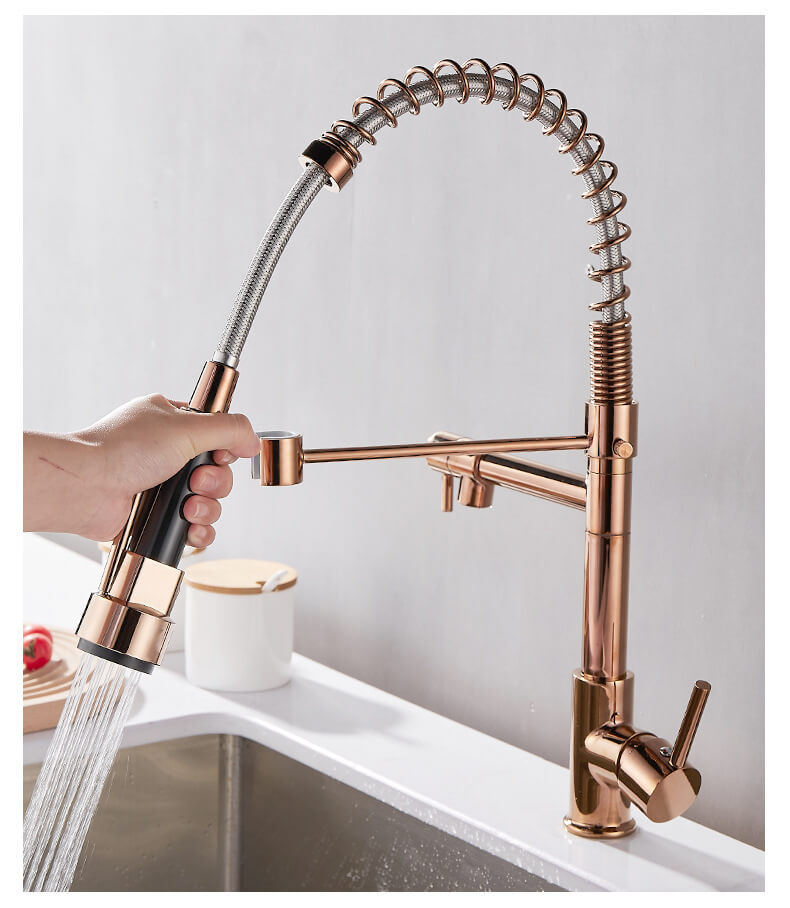 Homelody Ausziehbare Feder Design Einhand Doppelter Auslass küchenamatur 360 ° drehbar für Doppelwaschbecken