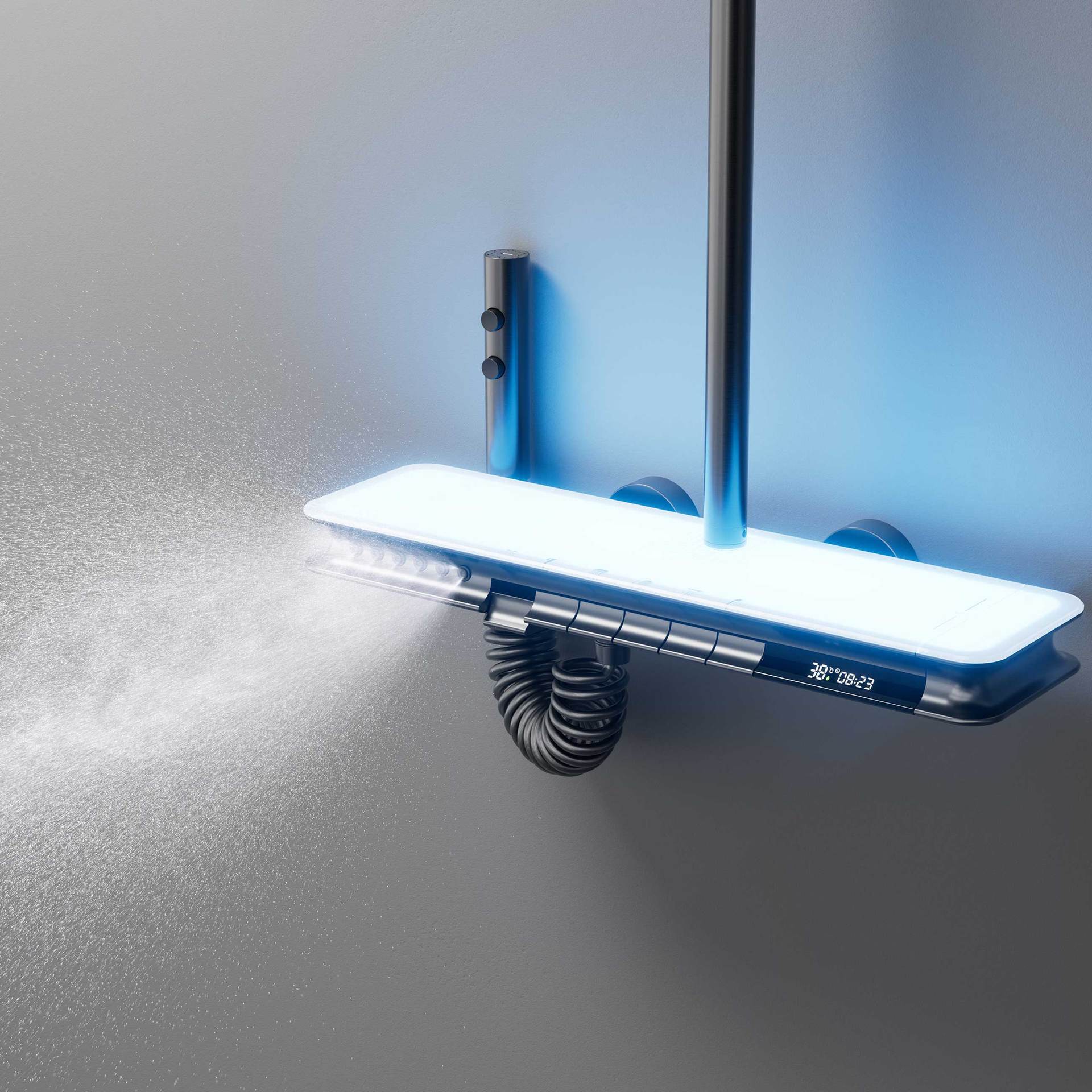 Homelody 38°C Thermostat-Duschsäule Digitaler Bildschirm mit Ablagebrett Duschset mit Badewannenmischer, Variable Umgebungsbeleuchtung