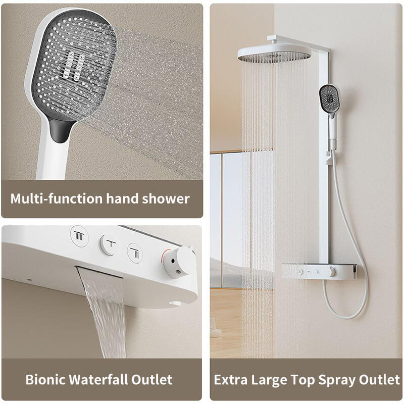 Homelody 3 Funktionen Große Duschsystem messing Duscharmatur mit Ablage Weiß Duschset