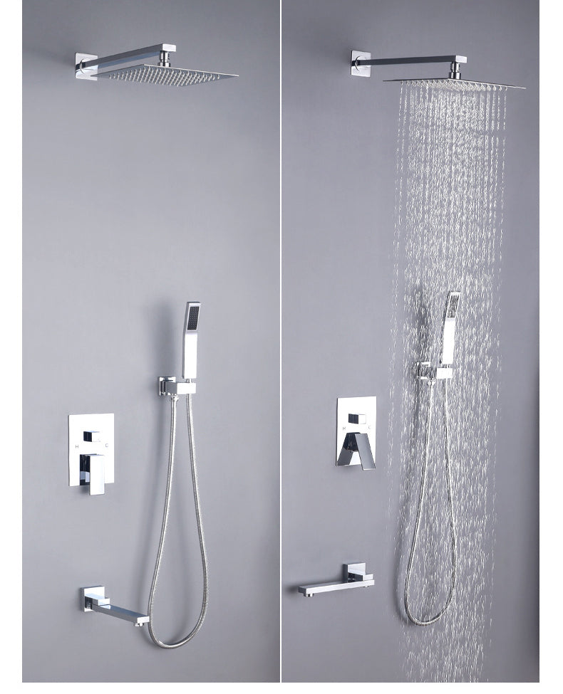 Homelody Unterputz-Duschsystem Thermostat Messing Dusche quadratisch Duschzubehör Duschset mit 180° drehbar Wasserfall Badewannenarmatur