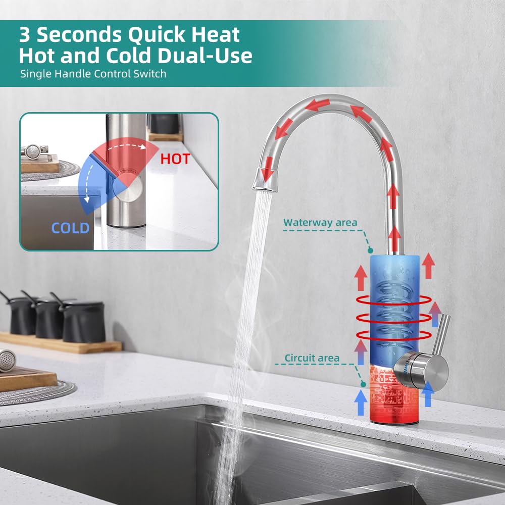 AiHom Elektrischer Wasserhahn mit Durchlauferhitzer 230V, 360° Swivel Warmwasserboiler Küchenarmatur