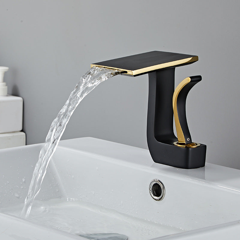 Homelody Anmut Wasserfall-Mischbatterie Kupfer Badarmatur mit abgeflachtem Auslauf für niedriges Waschbecken und Handspüler