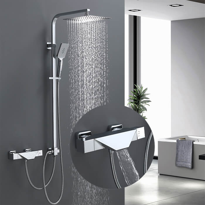 Homelody Trennbar Installation 3 Funktions duscharmatur Thermostat Duschgarnitur mit wasserfall Armatur dusche für Badewanne